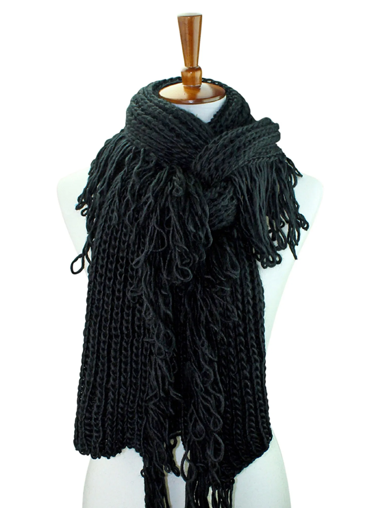 Chunky Winter Knit Scarf With Loop Fringe