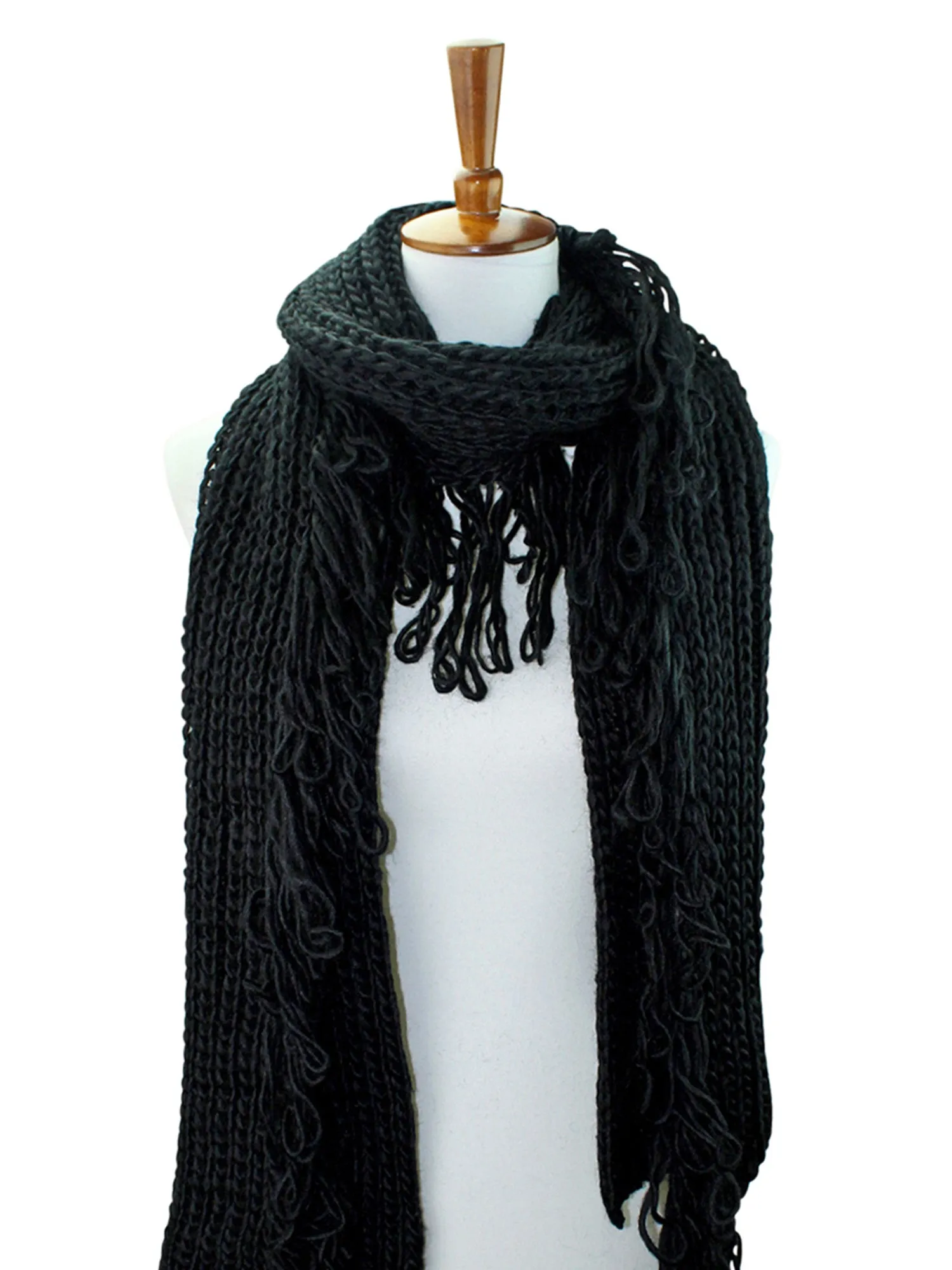 Chunky Winter Knit Scarf With Loop Fringe