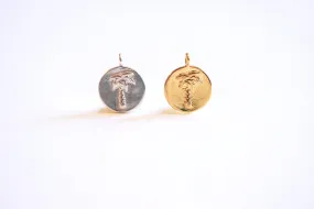 Circle Palm Wholesale Tree Charm- Vermeil, 22k Gold plated 925 Sterling Silver, Palm Tree Charm, Coin Pendant,Tropical Pendant, Round Coconut Tree,426