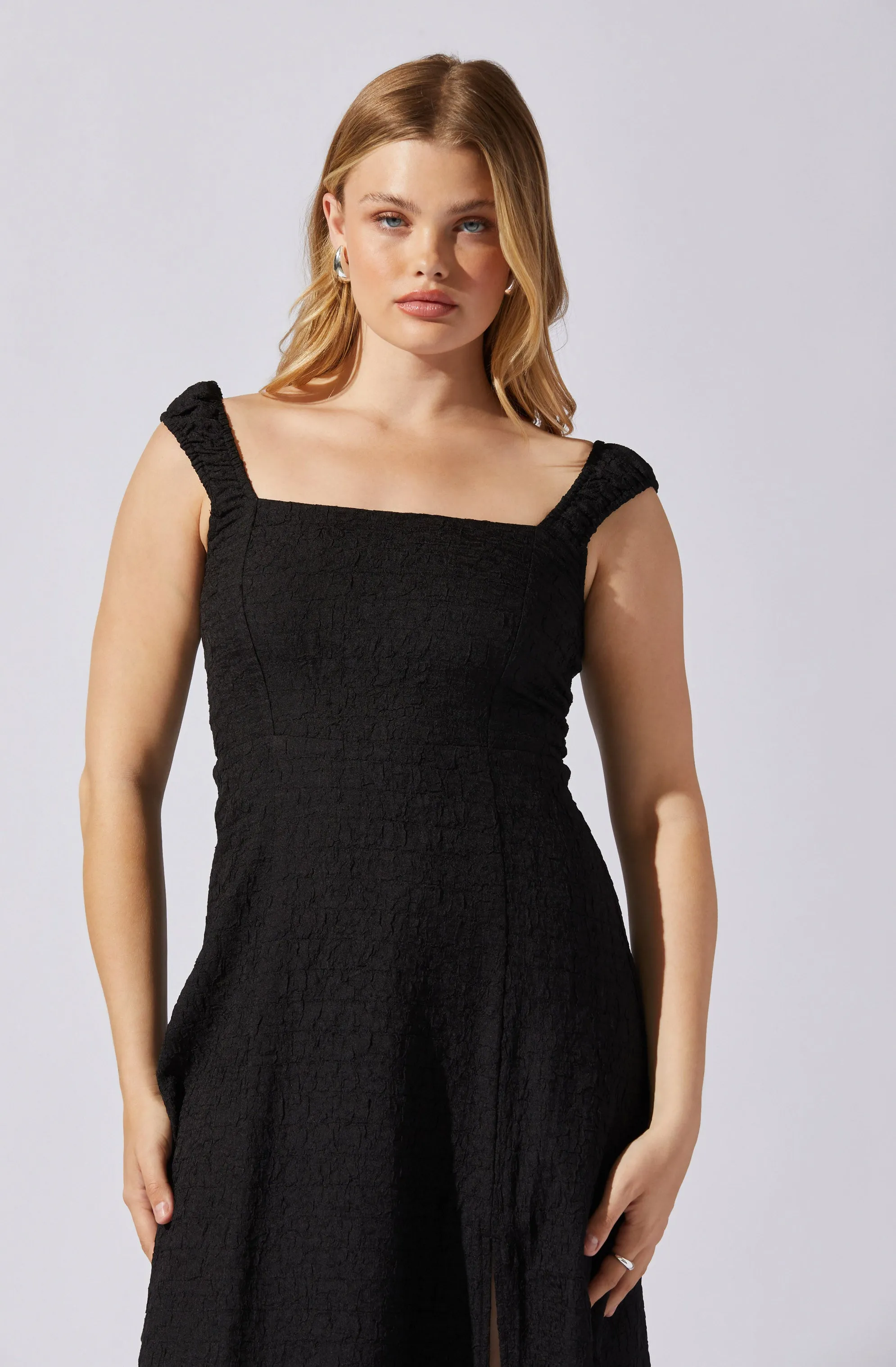 Crinkle Shoulder Midi Dress