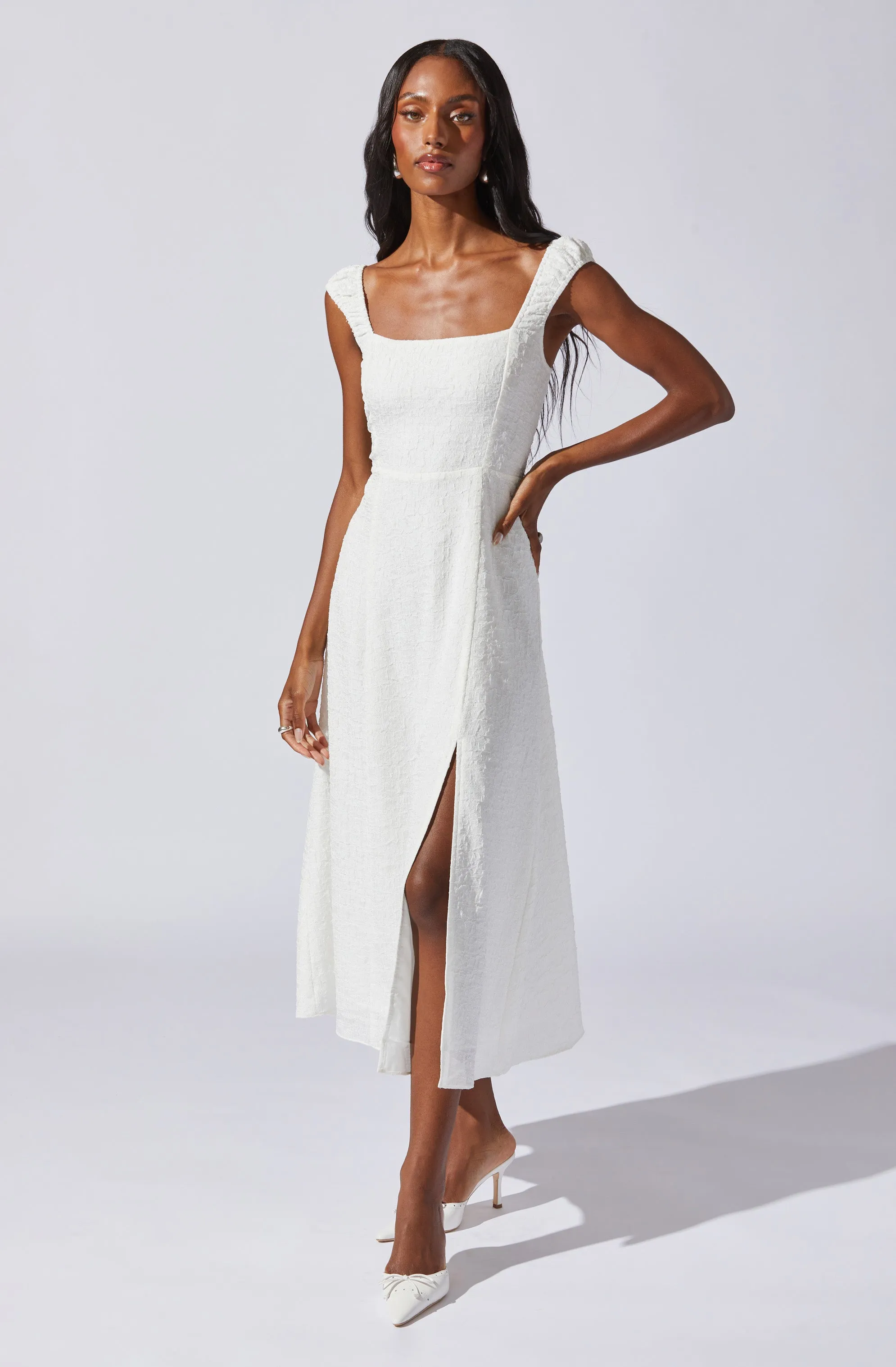 Crinkle Shoulder Midi Dress