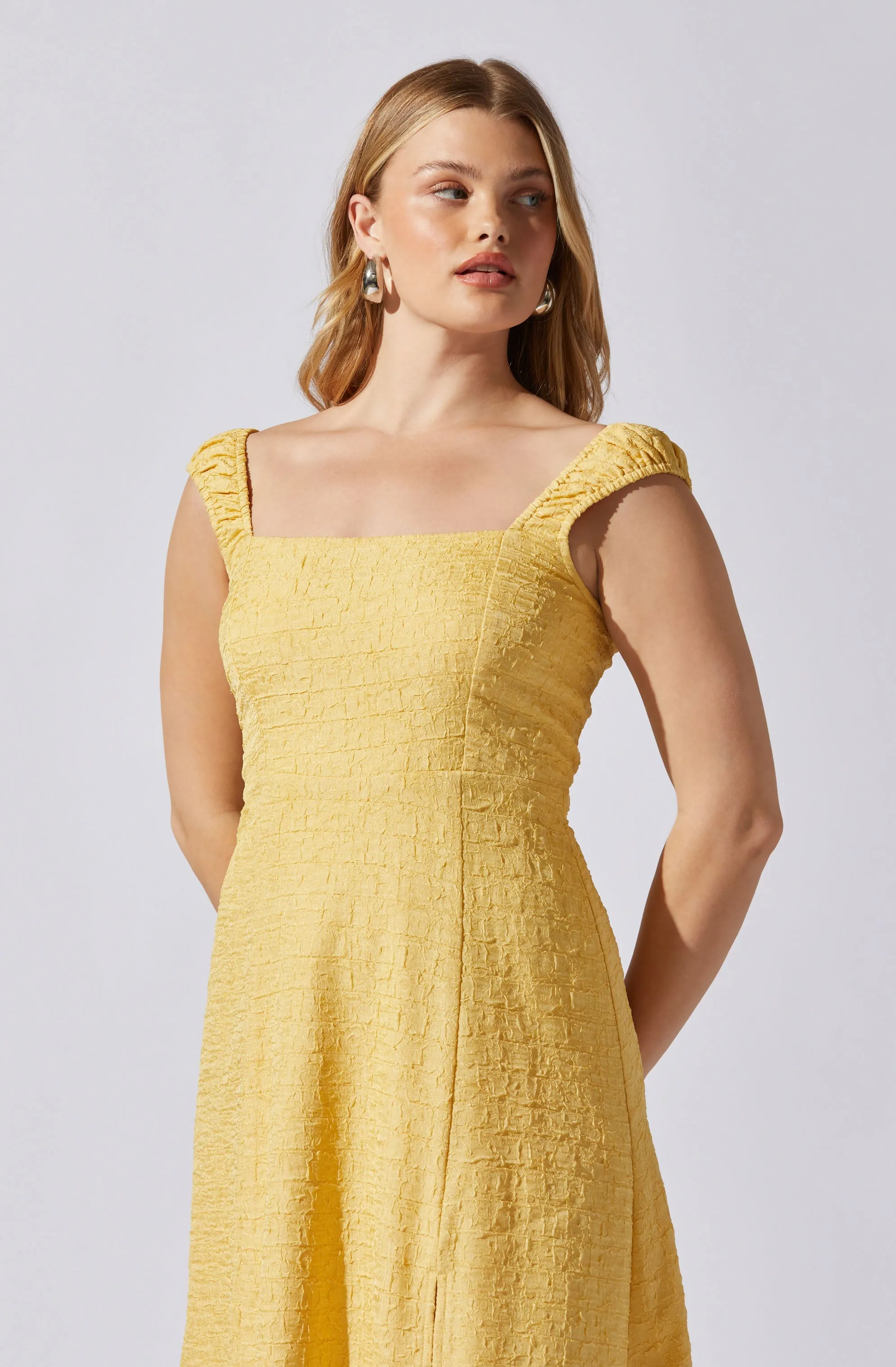 Crinkle Shoulder Midi Dress