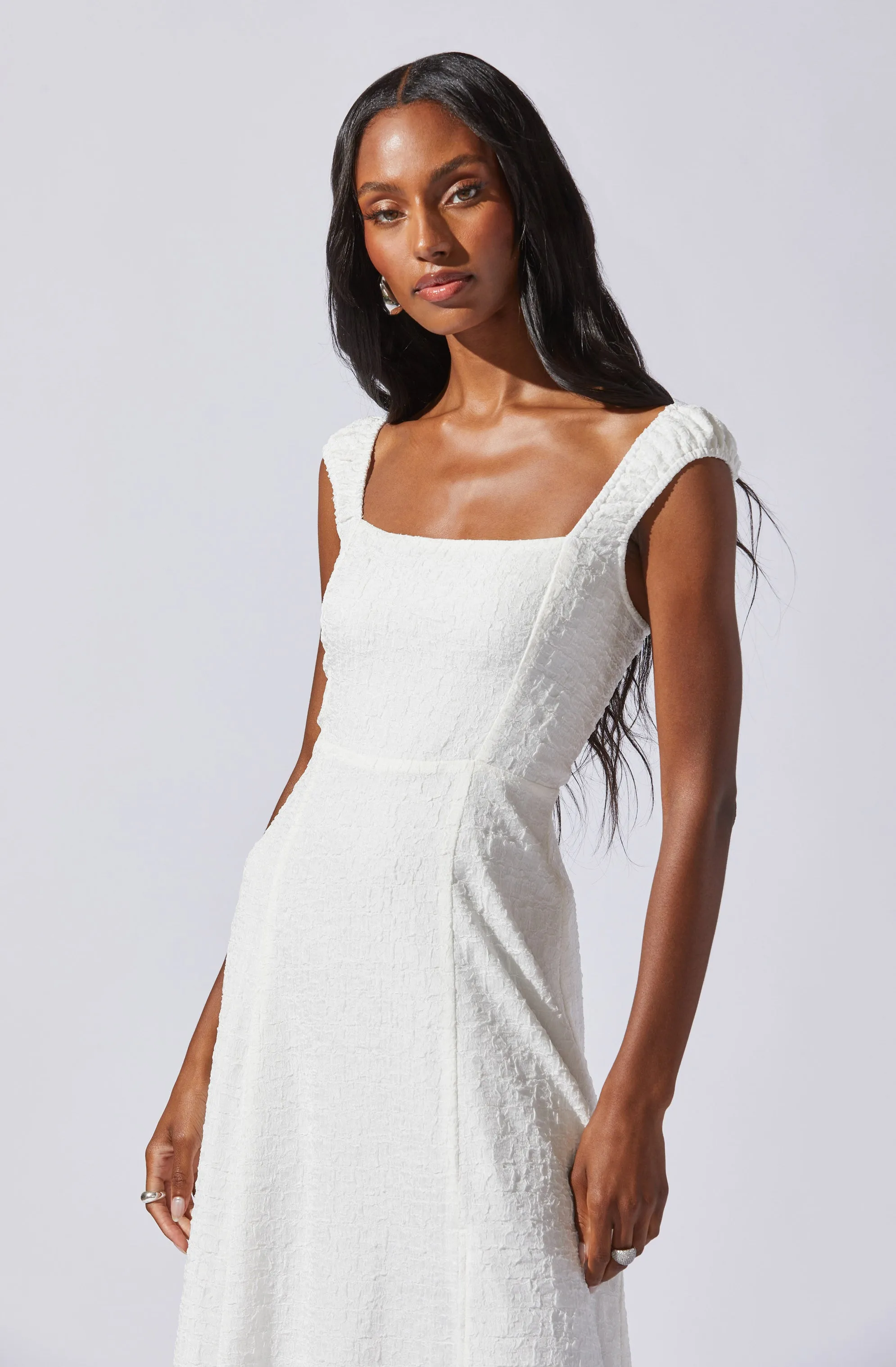 Crinkle Shoulder Midi Dress