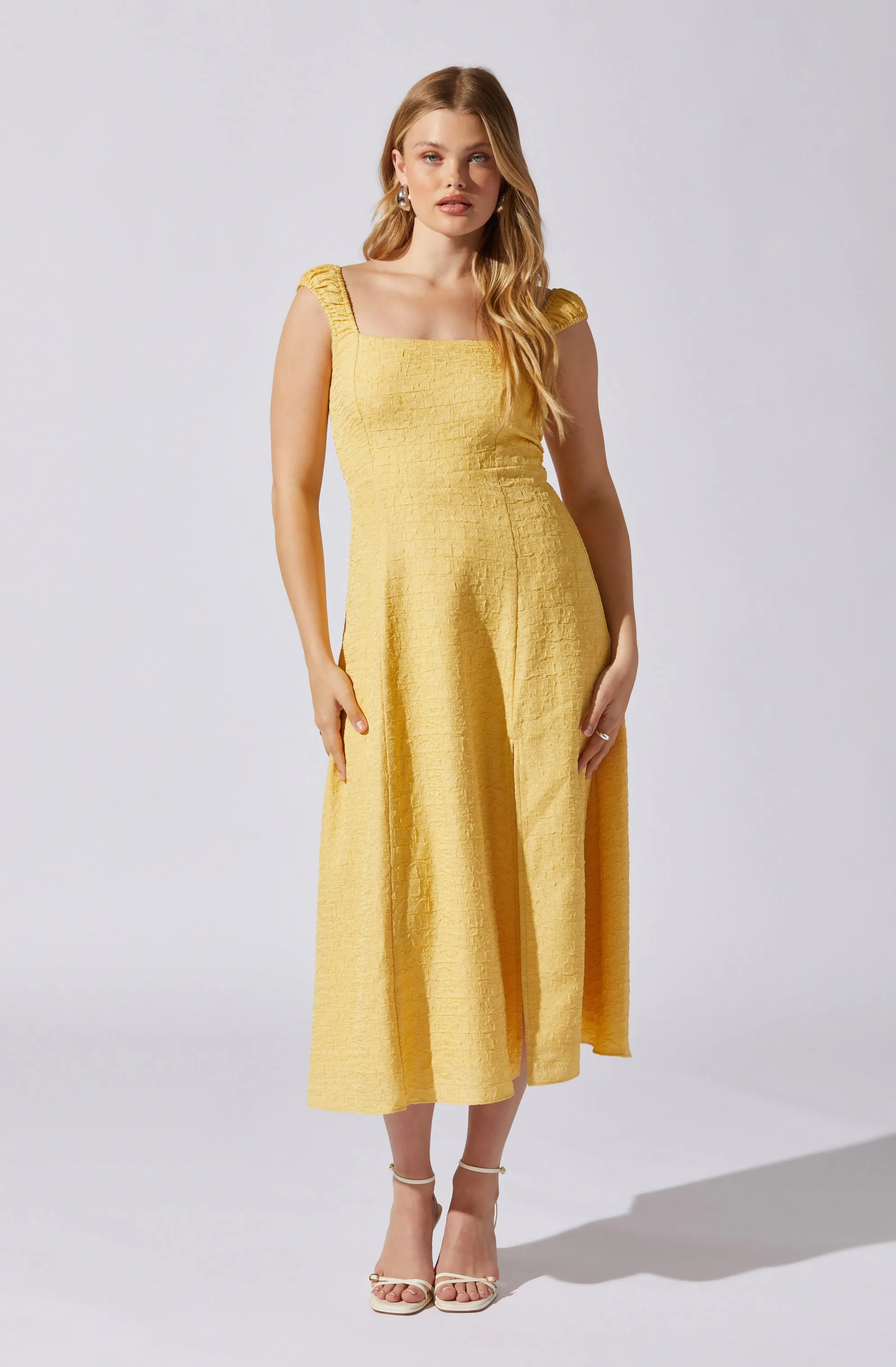 Crinkle Shoulder Midi Dress