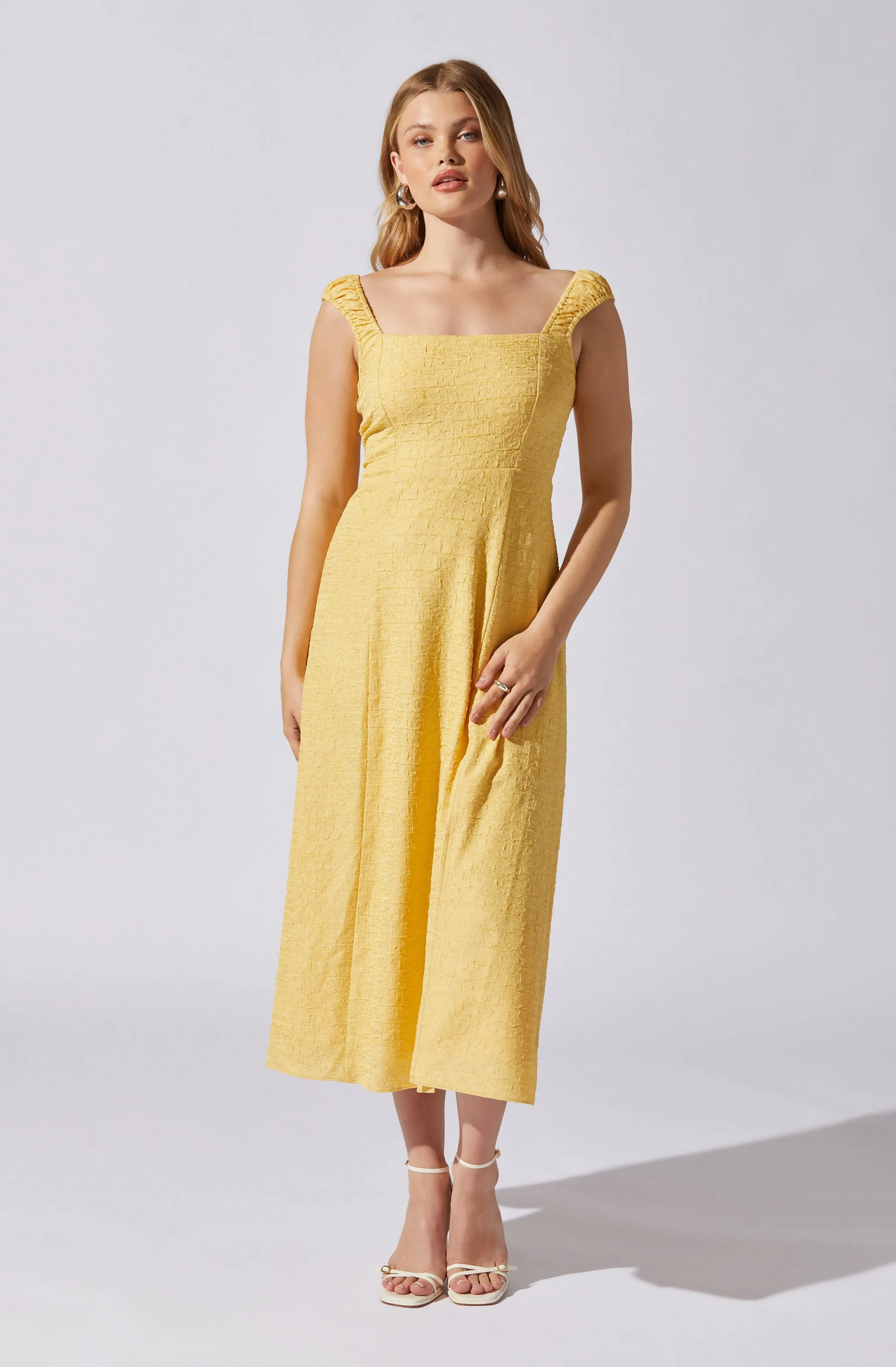 Crinkle Shoulder Midi Dress