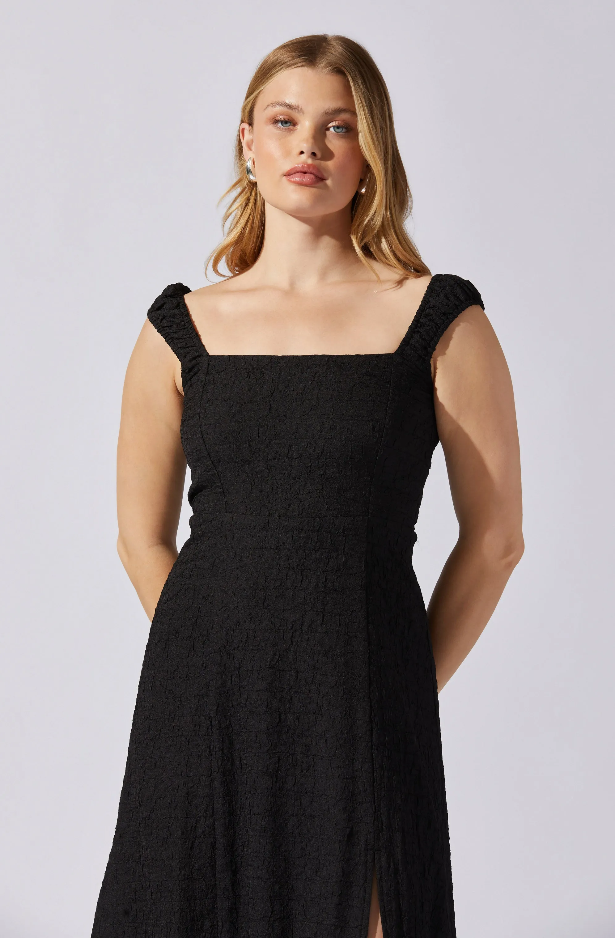 Crinkle Shoulder Midi Dress