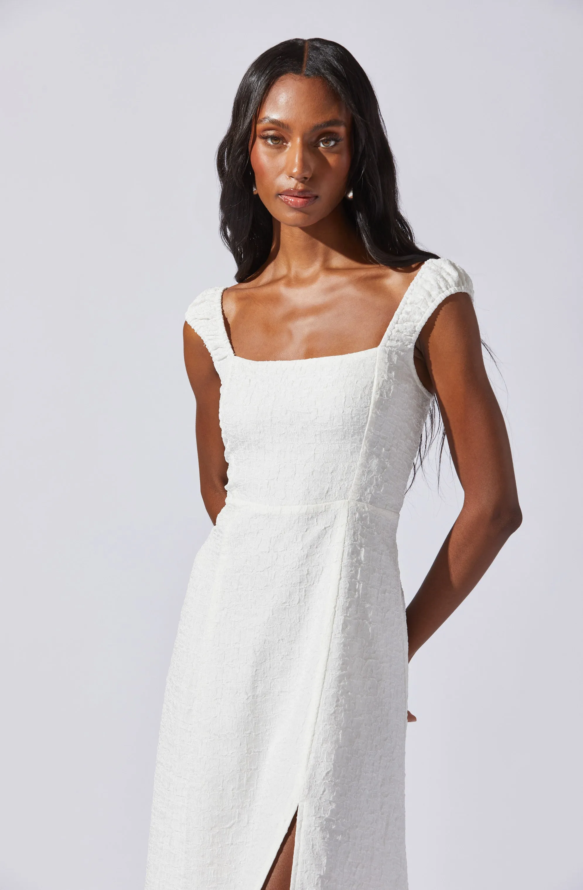 Crinkle Shoulder Midi Dress