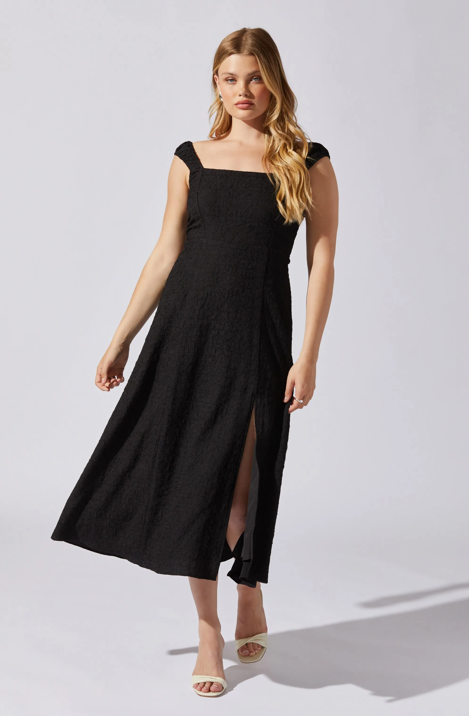 Crinkle Shoulder Midi Dress