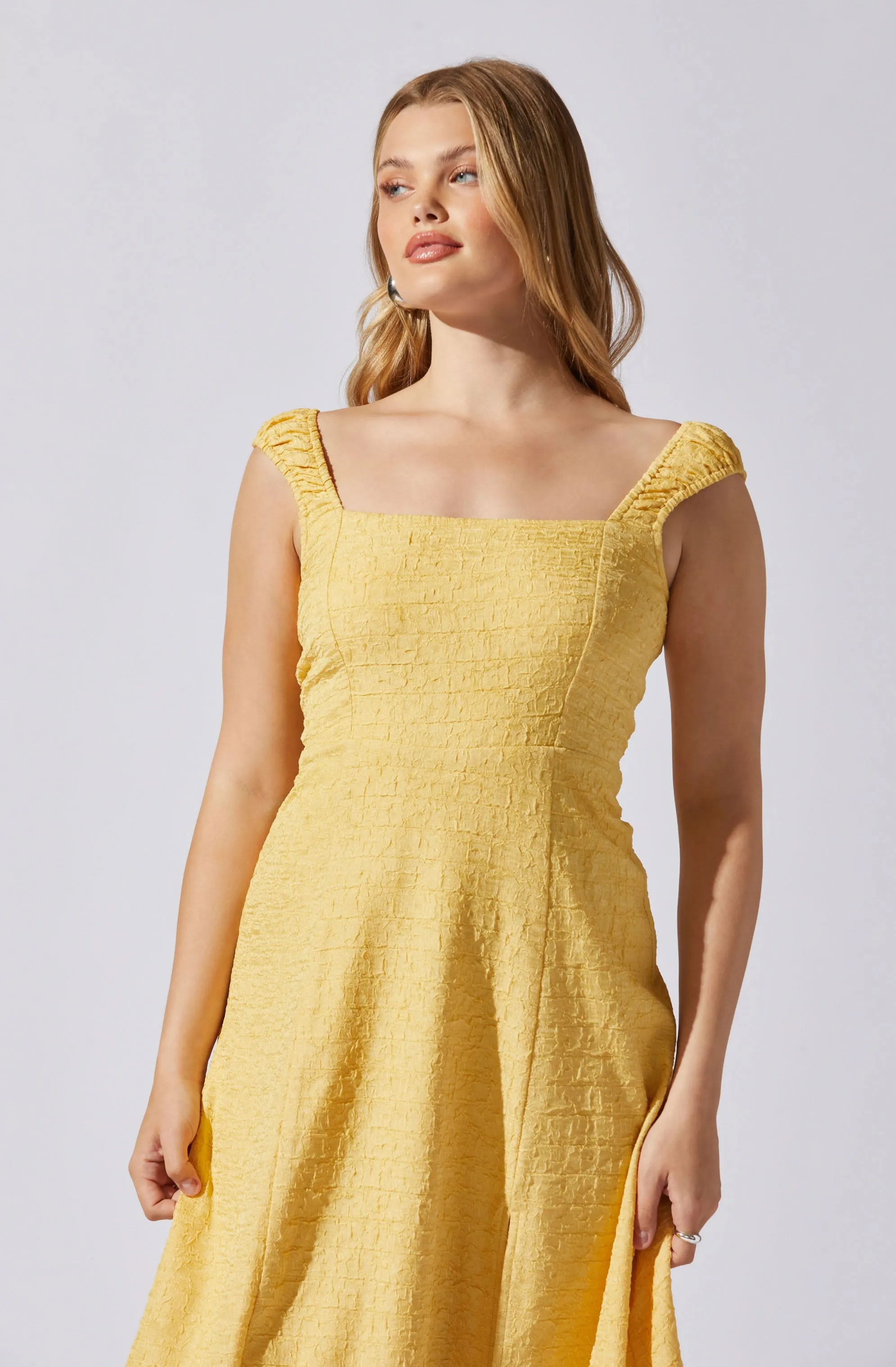 Crinkle Shoulder Midi Dress