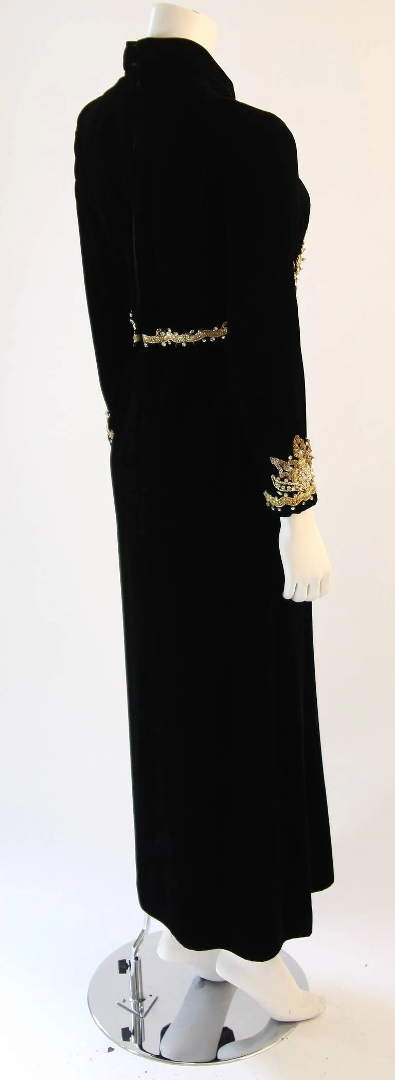 CUSTOM Vintage Circa 1960s Black Velvet Rhinestone Gown