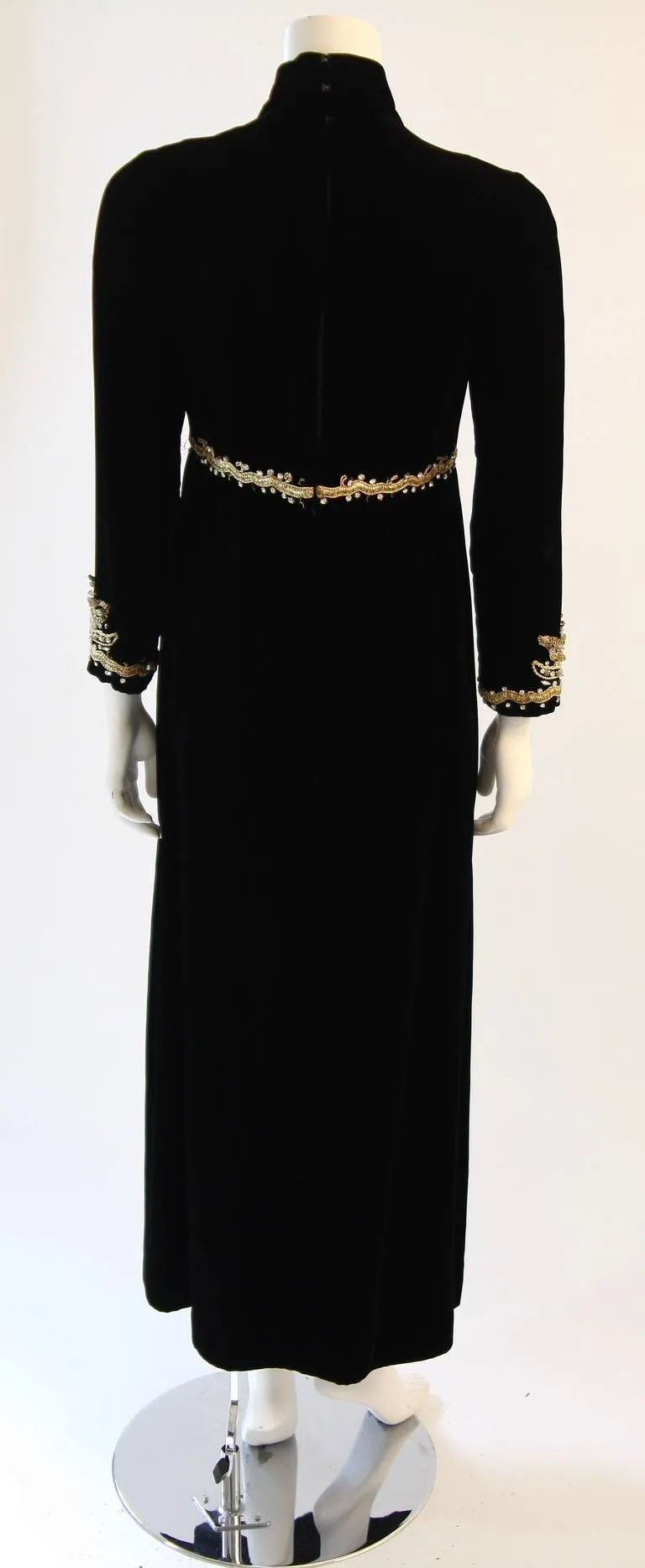 CUSTOM Vintage Circa 1960s Black Velvet Rhinestone Gown