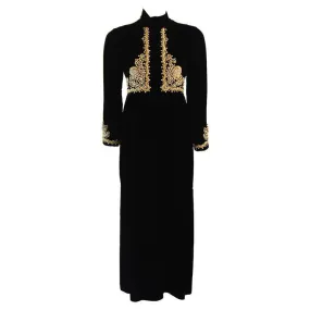 CUSTOM Vintage Circa 1960s Black Velvet Rhinestone Gown