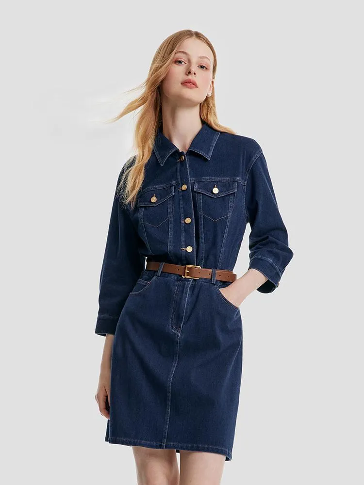 Denim Mini Dress With Belt