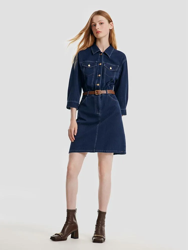 Denim Mini Dress With Belt