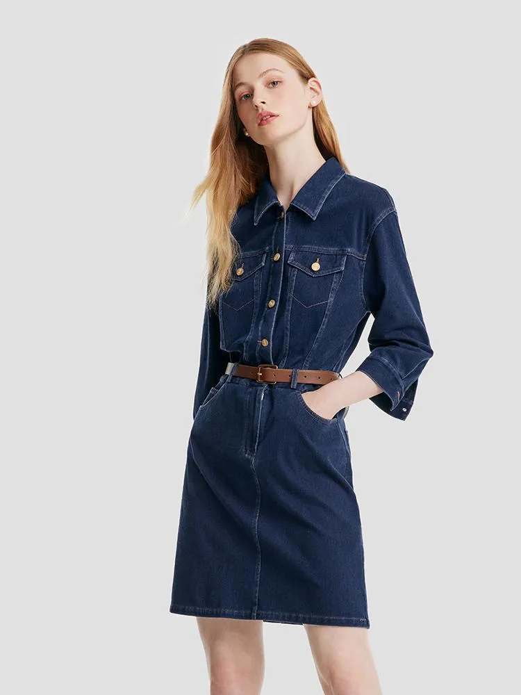 Denim Mini Dress With Belt