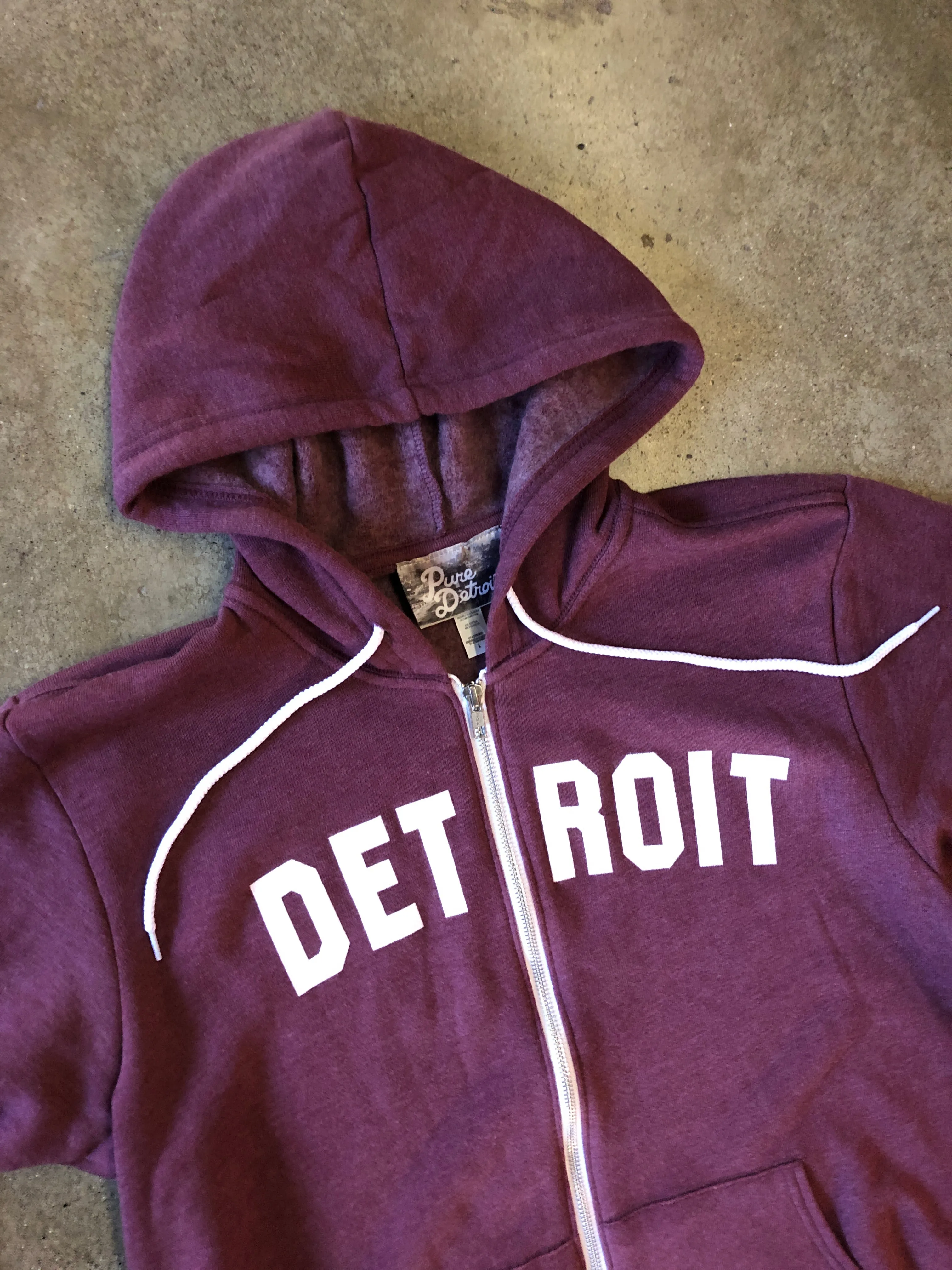 Detroit Classic Tri-Blend Zip Hoodie / White   Heather Maroon / Unisex