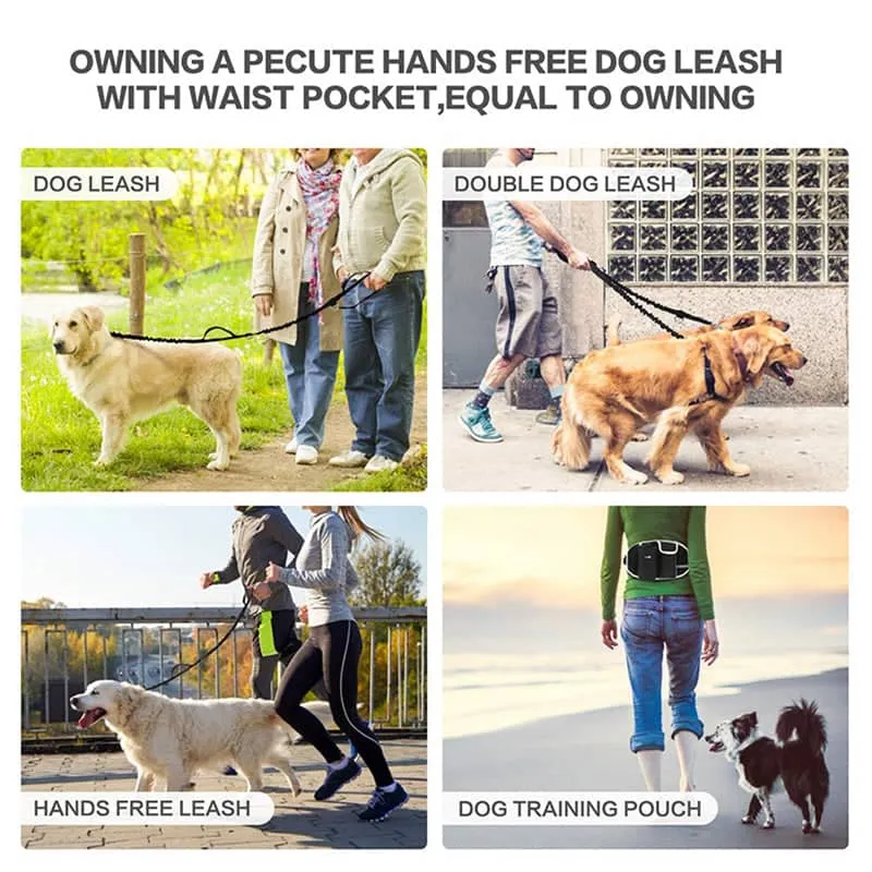 Dog Training Leash Waist Bag Hands-Free Outdoor Pet Running Walking Leash Portable Dog Food Water Cup Storage Bags