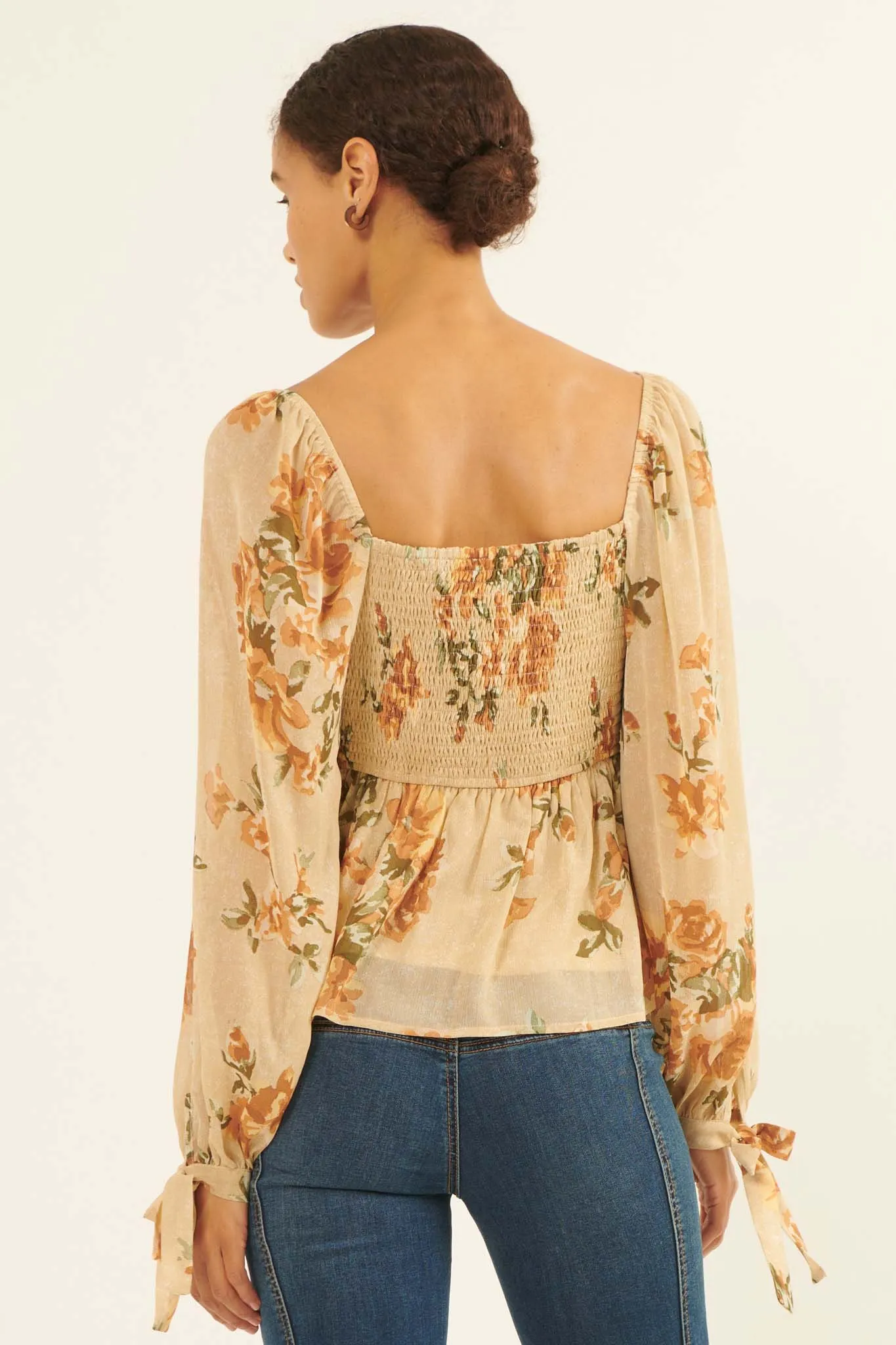 Enchanted Garden Floral Chiffon Peasant Top