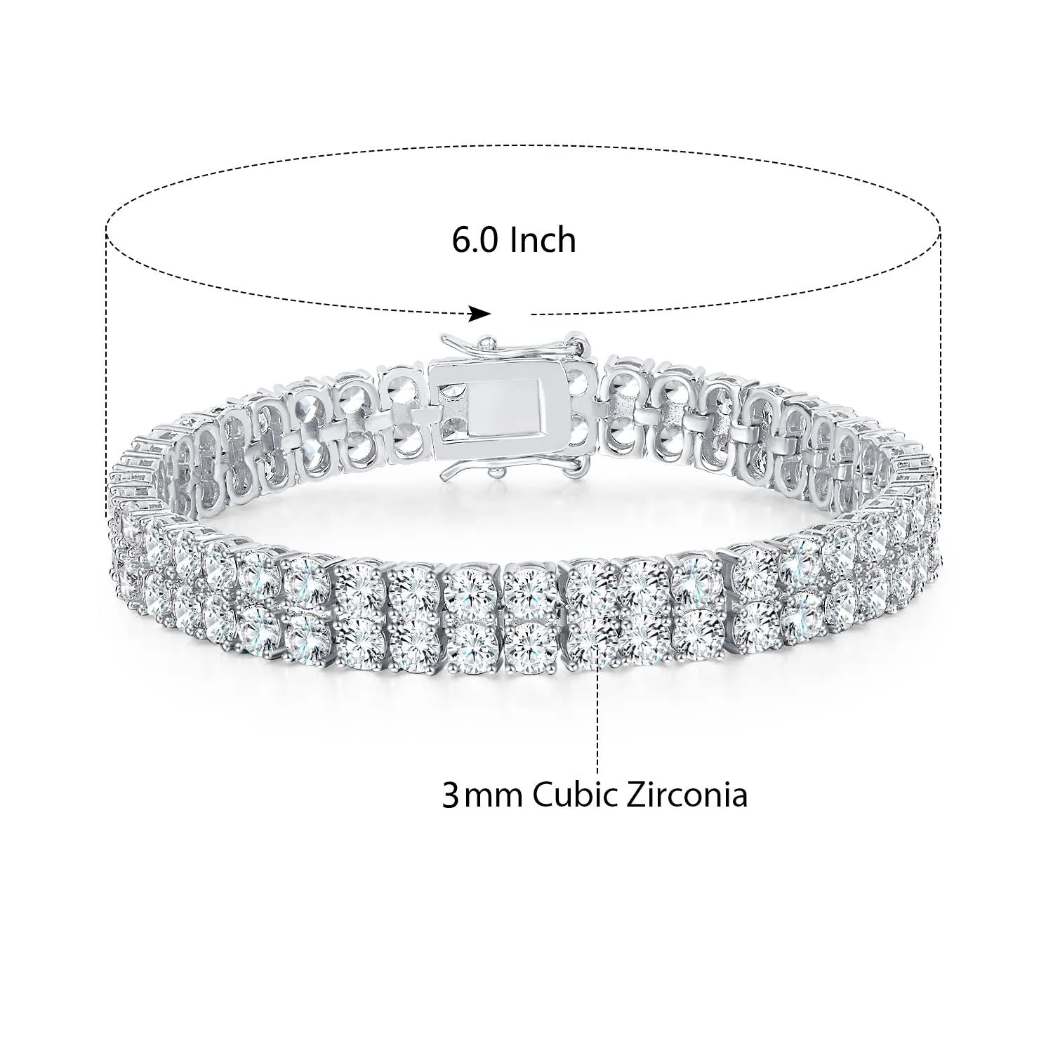 European Hip Hop 3MM Inlaid Zircon Tennis Bracelet Double Row