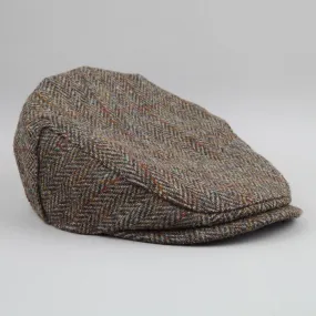 Harris Tweed Flat Cap in green/brown herringbone