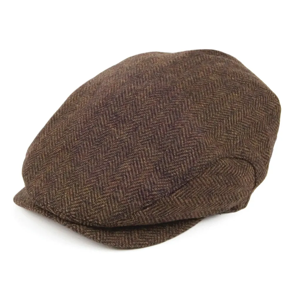 Herringbone Extended Bill Flat Cap - Brown