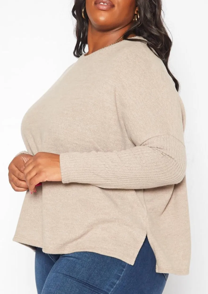 Hi Curvy Plus Size Casual Knit Relaxed Long Sleeve Shirt