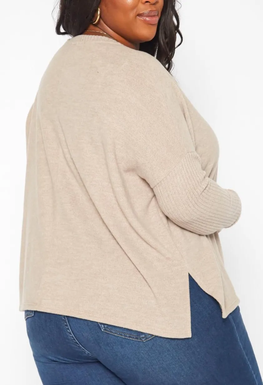 Hi Curvy Plus Size Casual Knit Relaxed Long Sleeve Shirt