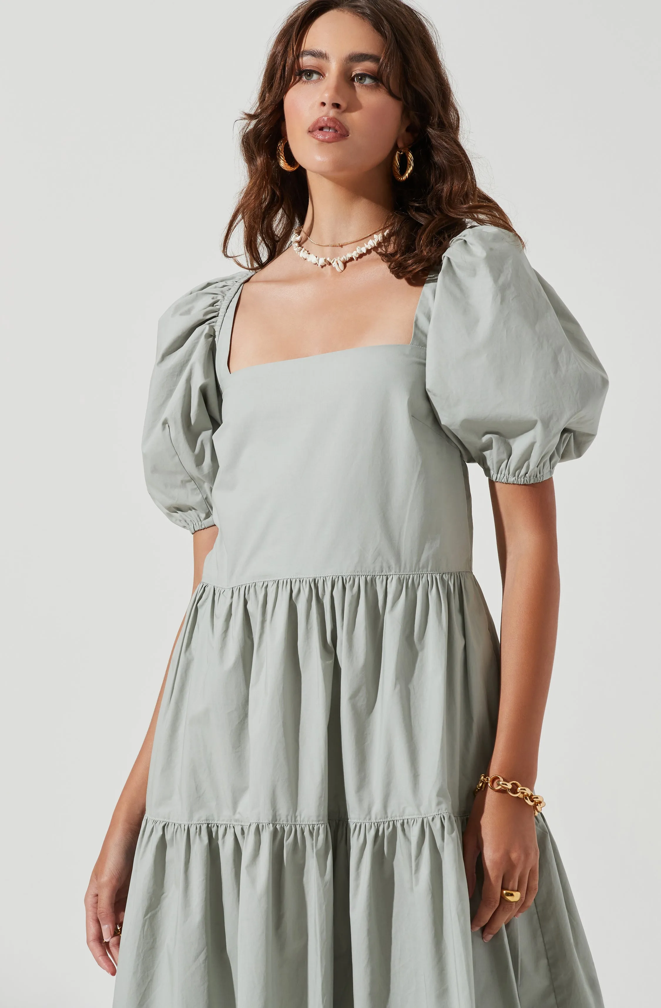 Ilana Puff Sleeve Tiered Midi Dress