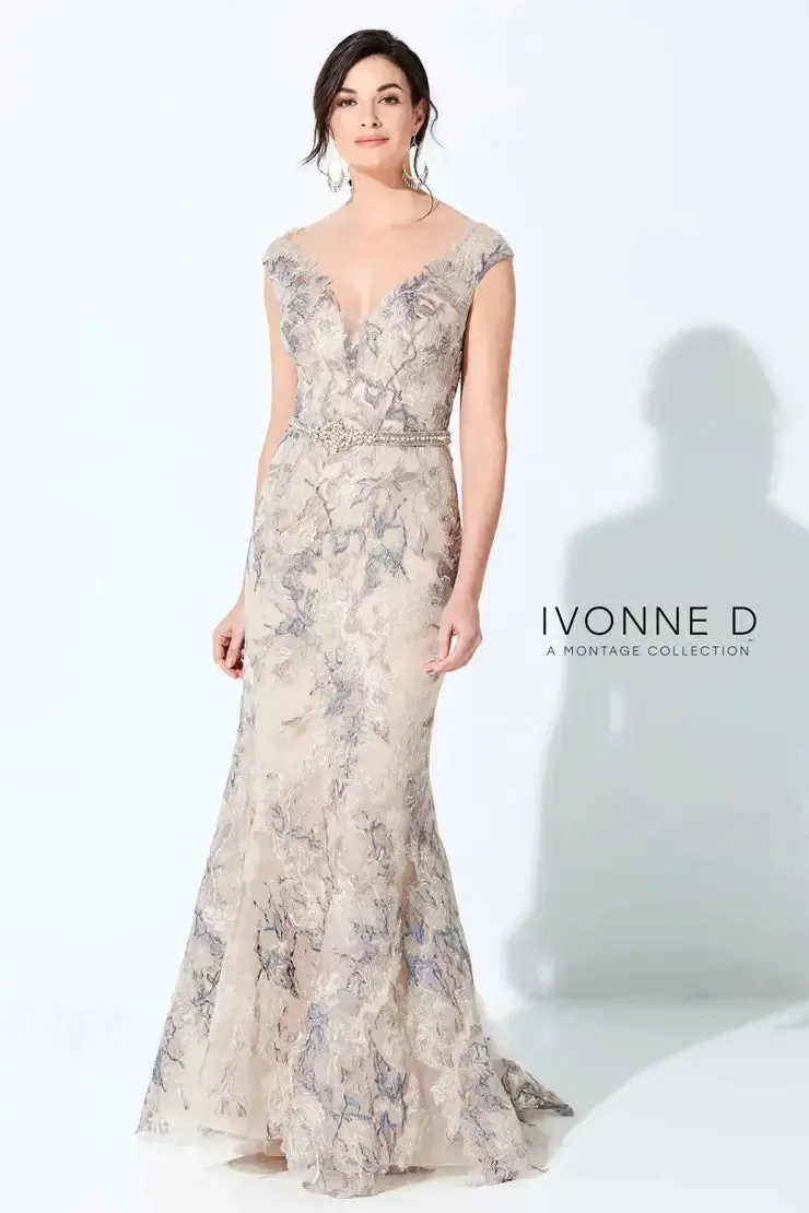 Ivonne D 220D23 Cap Sleeve Lace Overlay