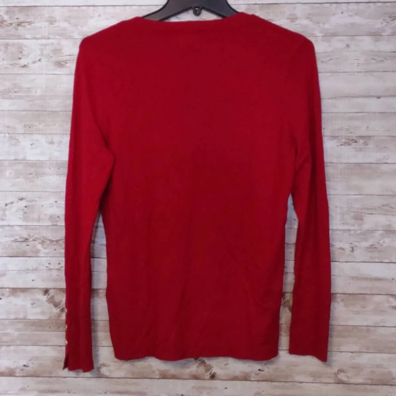 JM Collection Button Cuff V Neck Sweater Red S