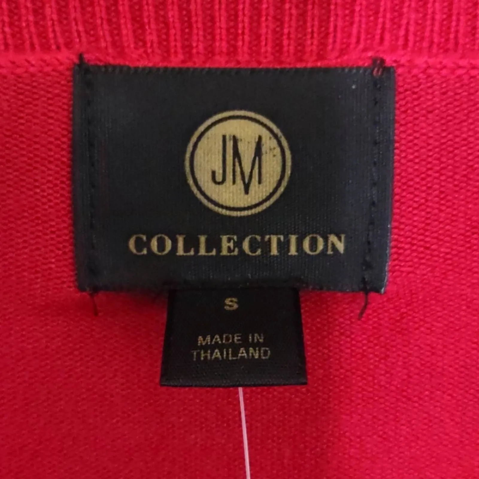 JM Collection Button Cuff V Neck Sweater Red S