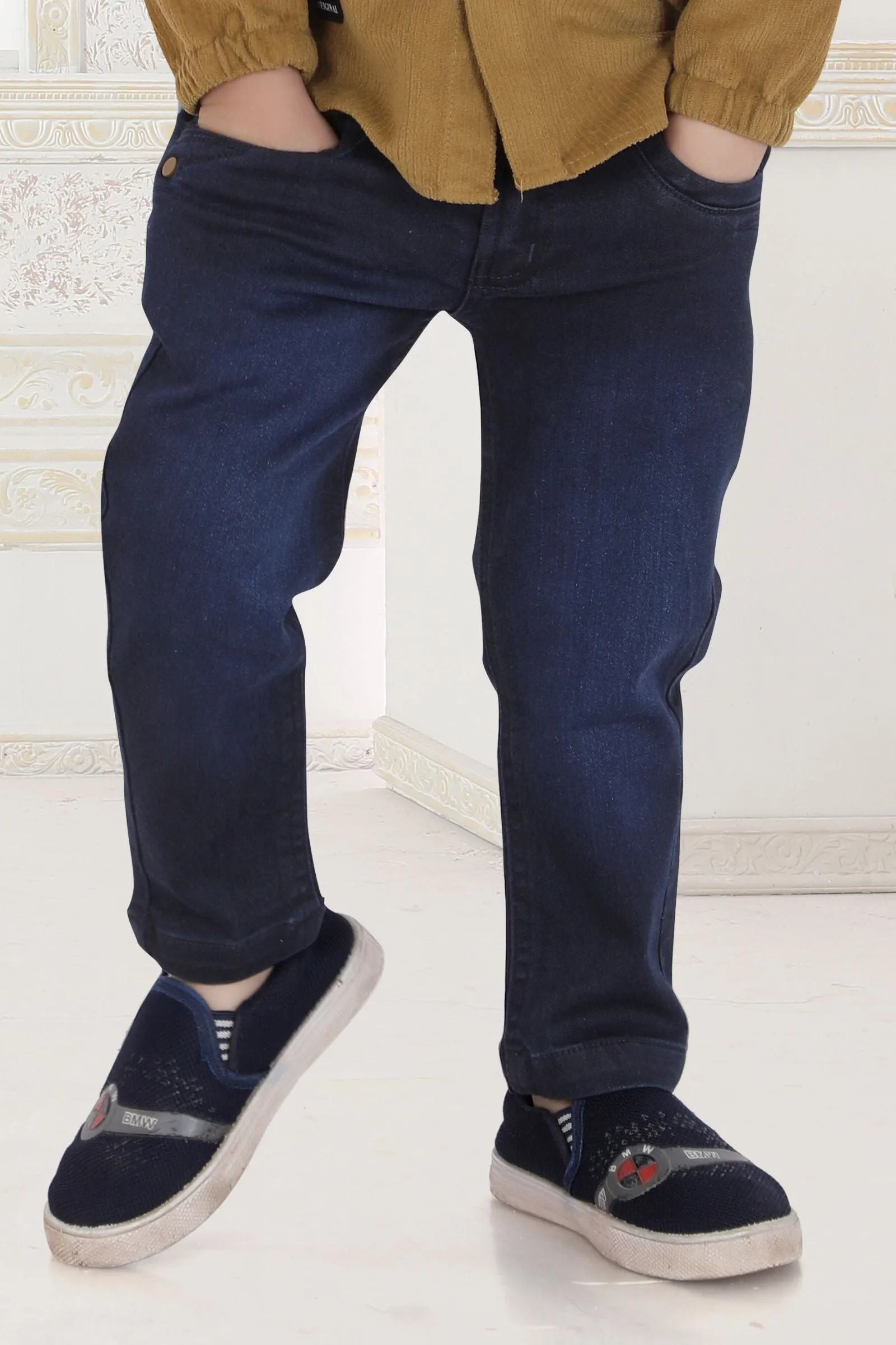 Khakhi with Navy Blue Casual Wear Pant and Shirt Set for Boys