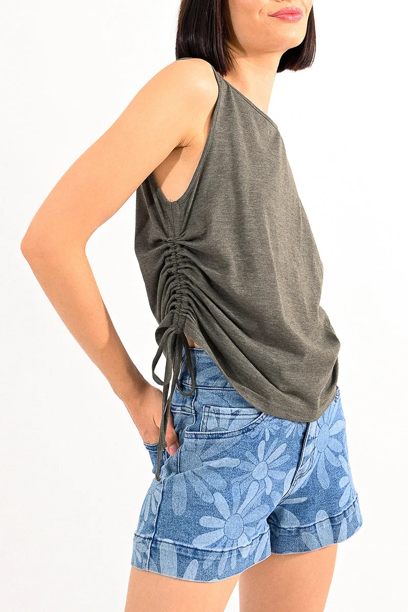 Khaki Tank With Drawstring Sides