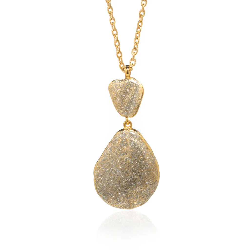 Large Teardrop Shell Necklace Gold Stardust