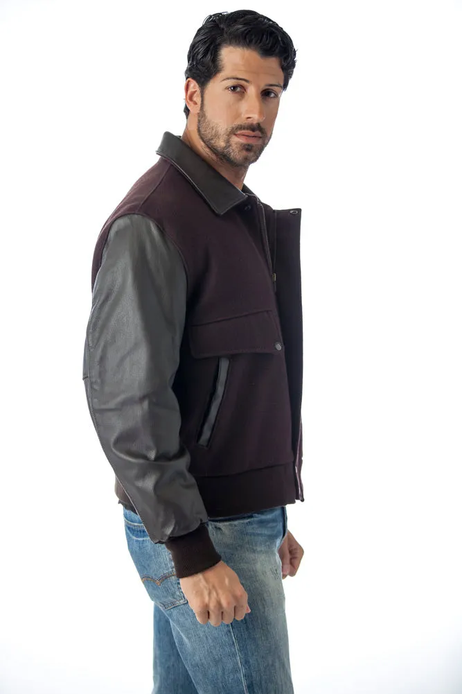 Leather Varsity Bomber Wool Leather Jacket Made in USA