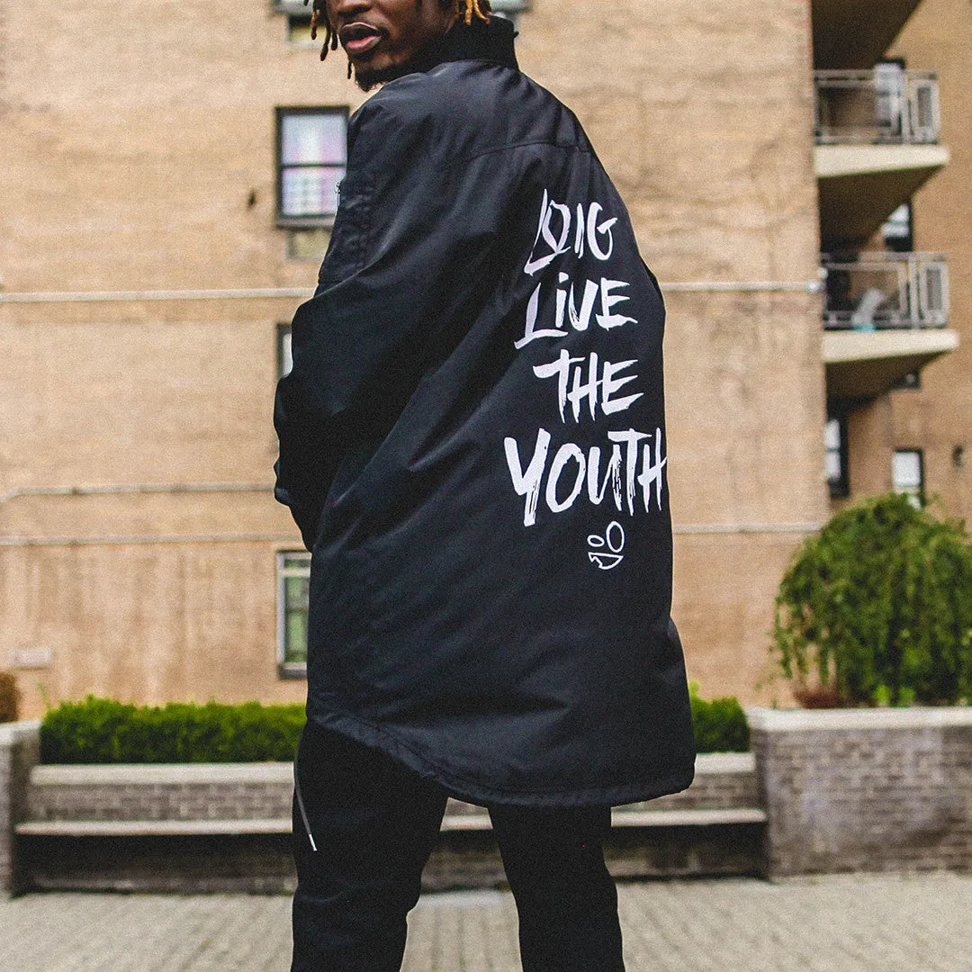 Long Live the Youth Black Long Bomber Jacket