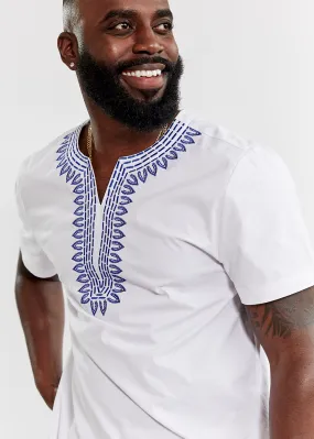 Lubanzi Men's Embroidered Tunic Shirt (White)