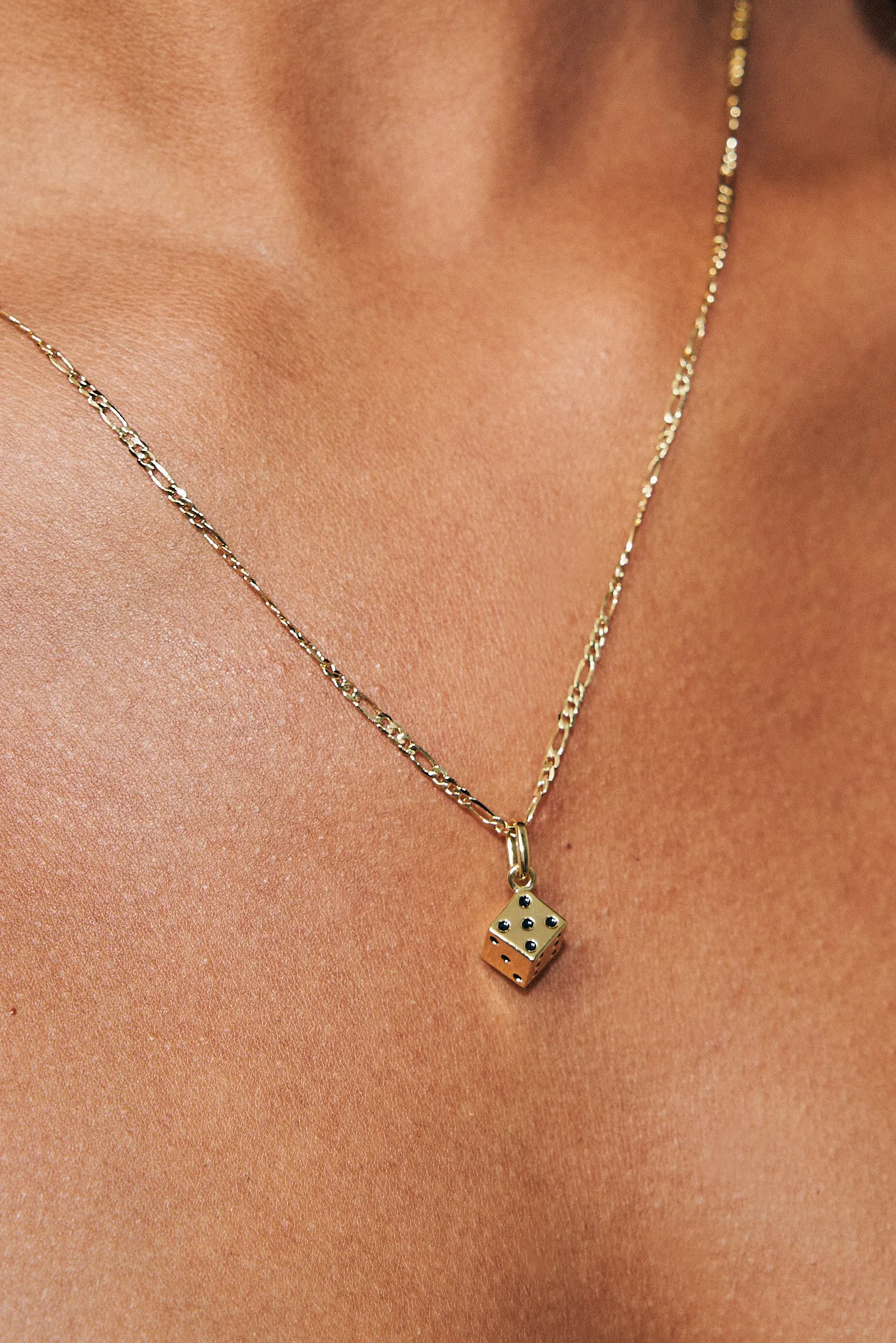 Lucky Die Necklace 14K Gold Fill Figaro Chain