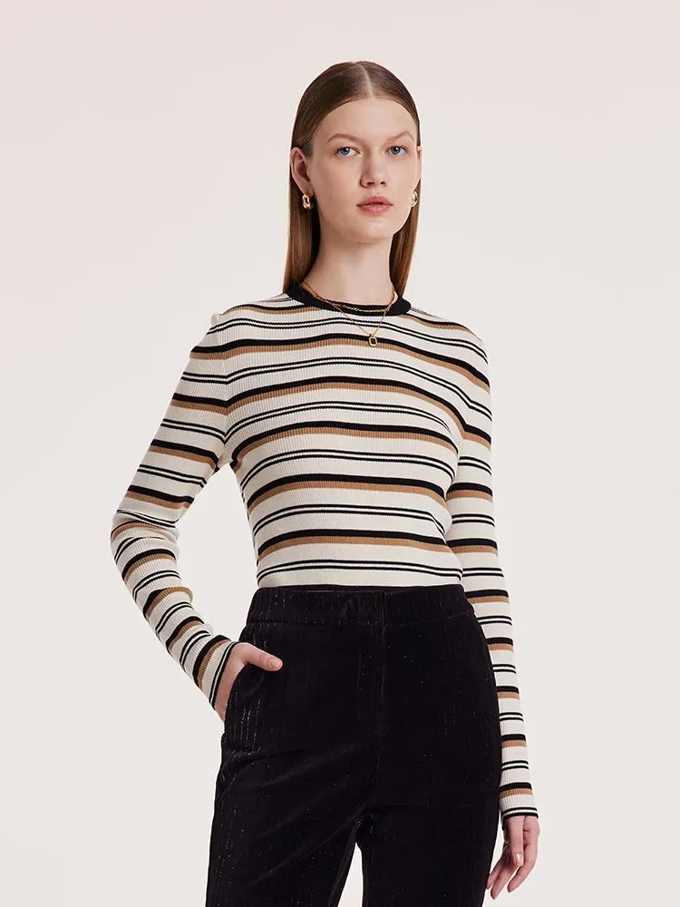 Machine Washable Wool Striped Women Sweater