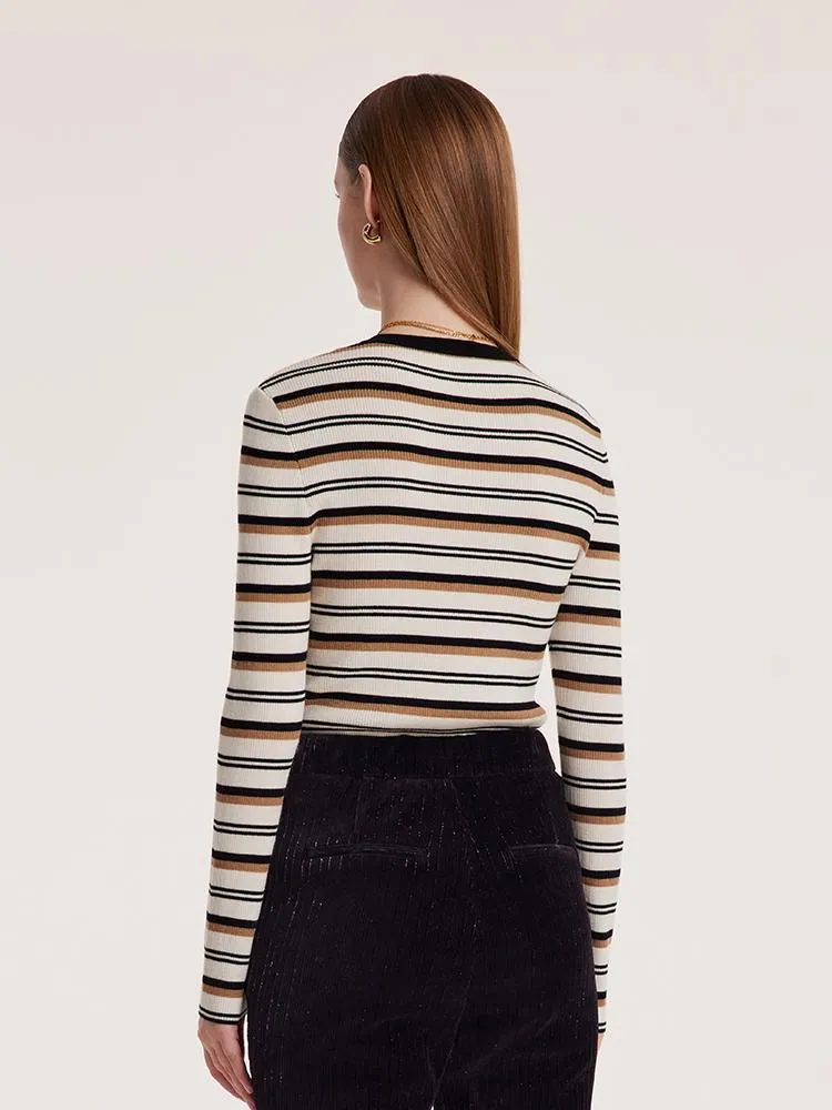 Machine Washable Wool Striped Women Sweater