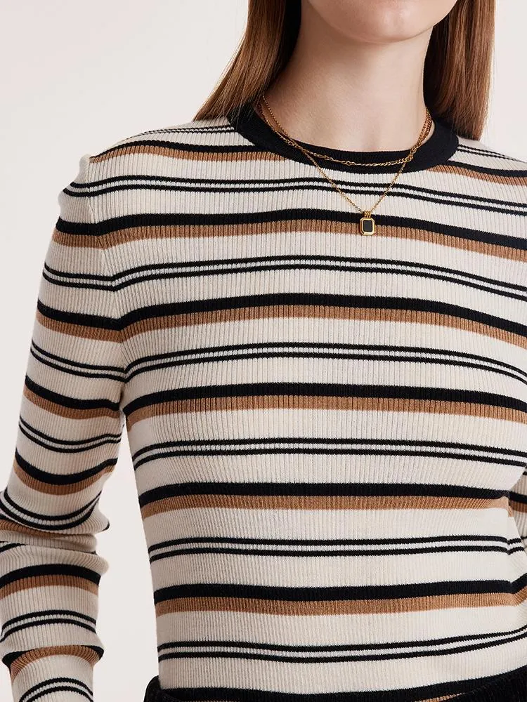 Machine Washable Wool Striped Women Sweater