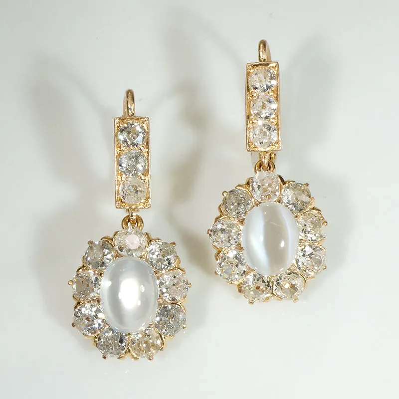 Mesmeric Moonstone & Diamond Edwardian Earrings