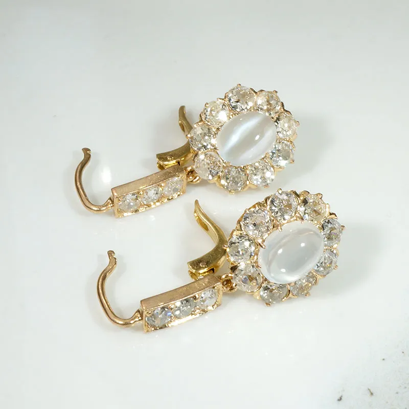 Mesmeric Moonstone & Diamond Edwardian Earrings