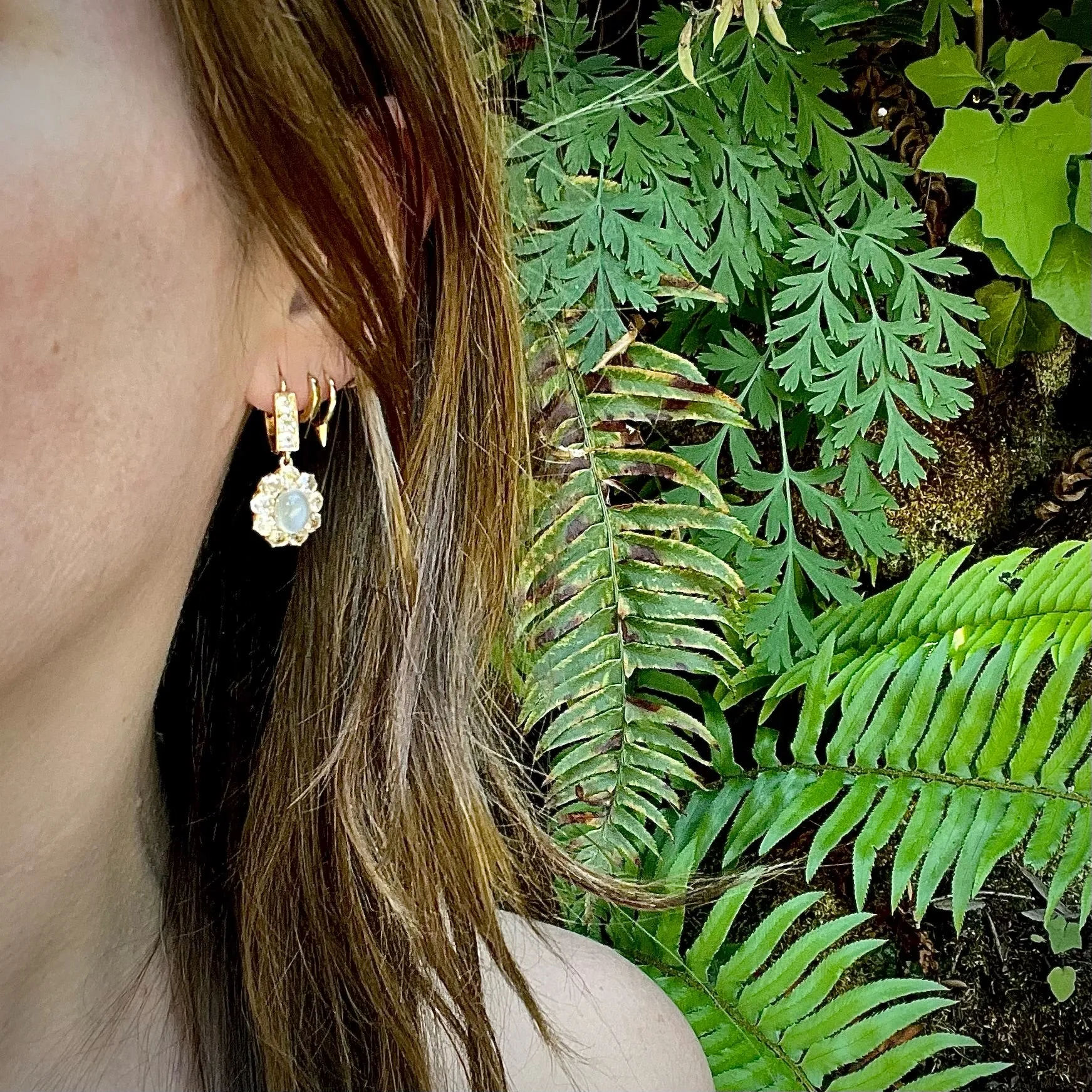 Mesmeric Moonstone & Diamond Edwardian Earrings