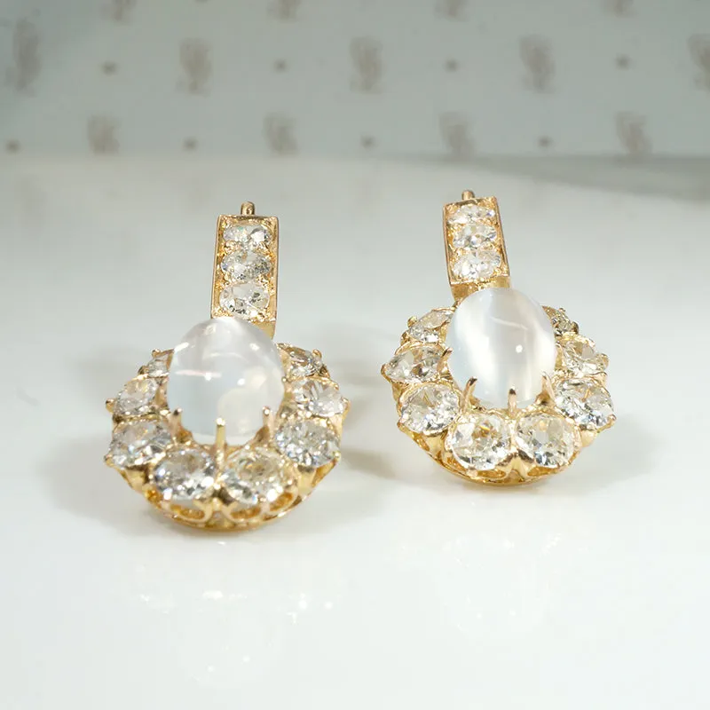 Mesmeric Moonstone & Diamond Edwardian Earrings