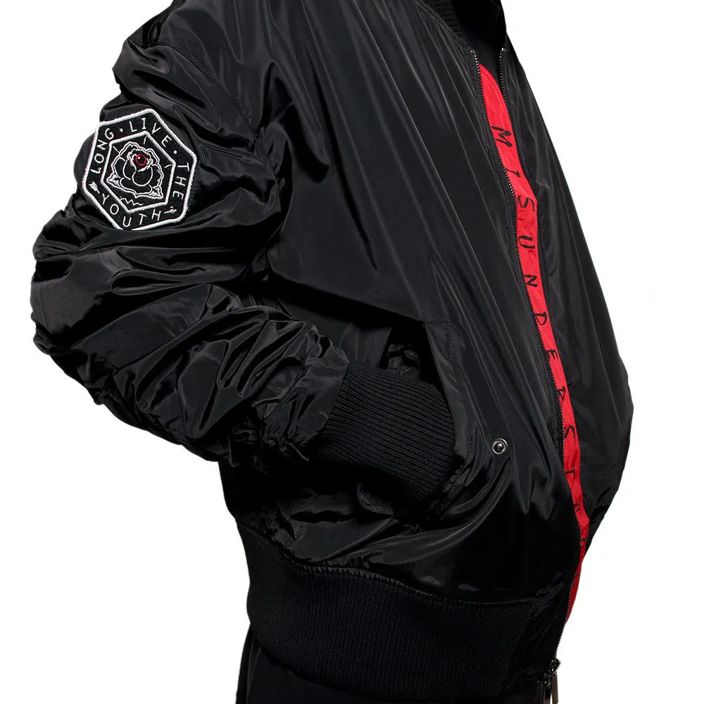 Misunderstood Black Embroidery Bomber Jacket