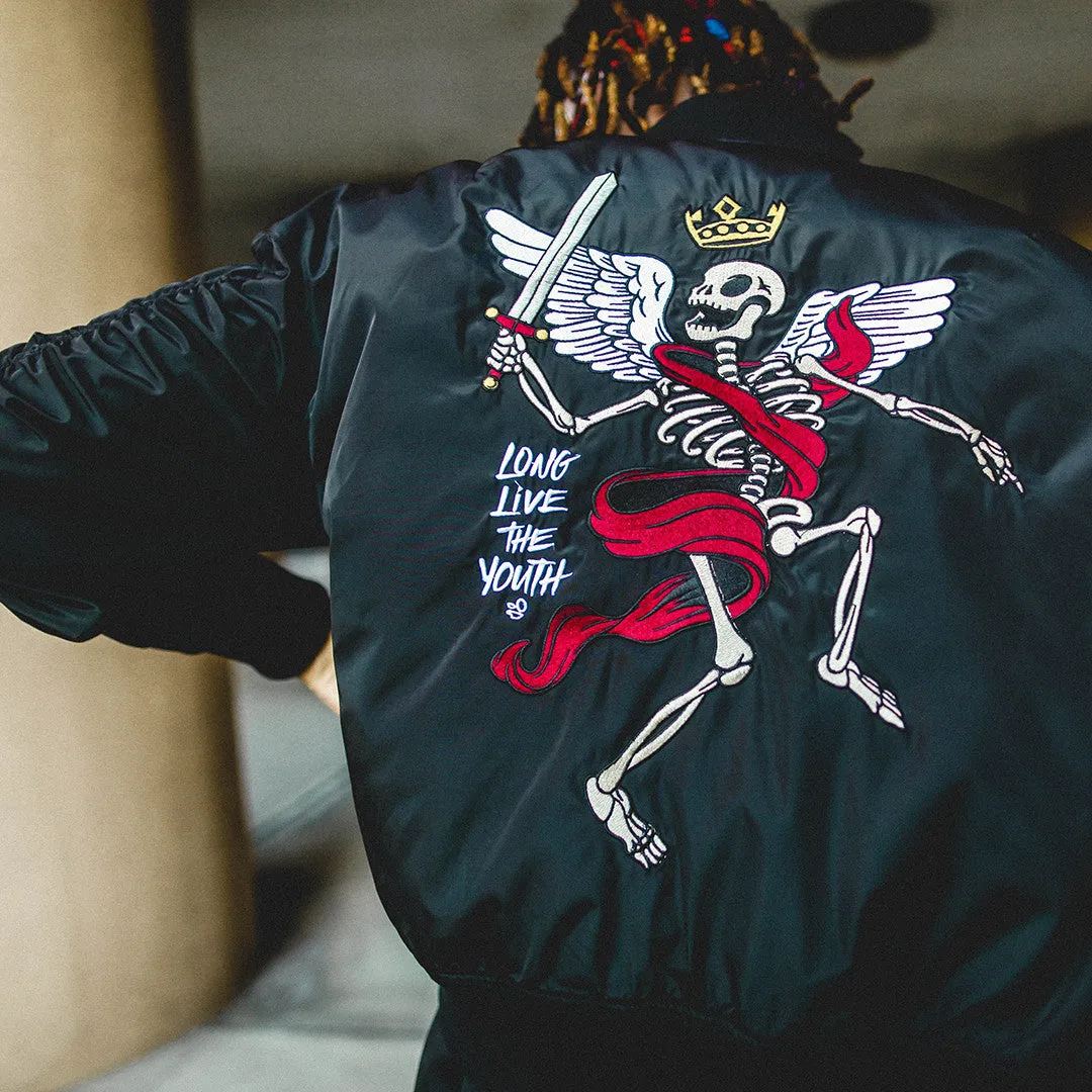 Misunderstood Black Embroidery Bomber Jacket