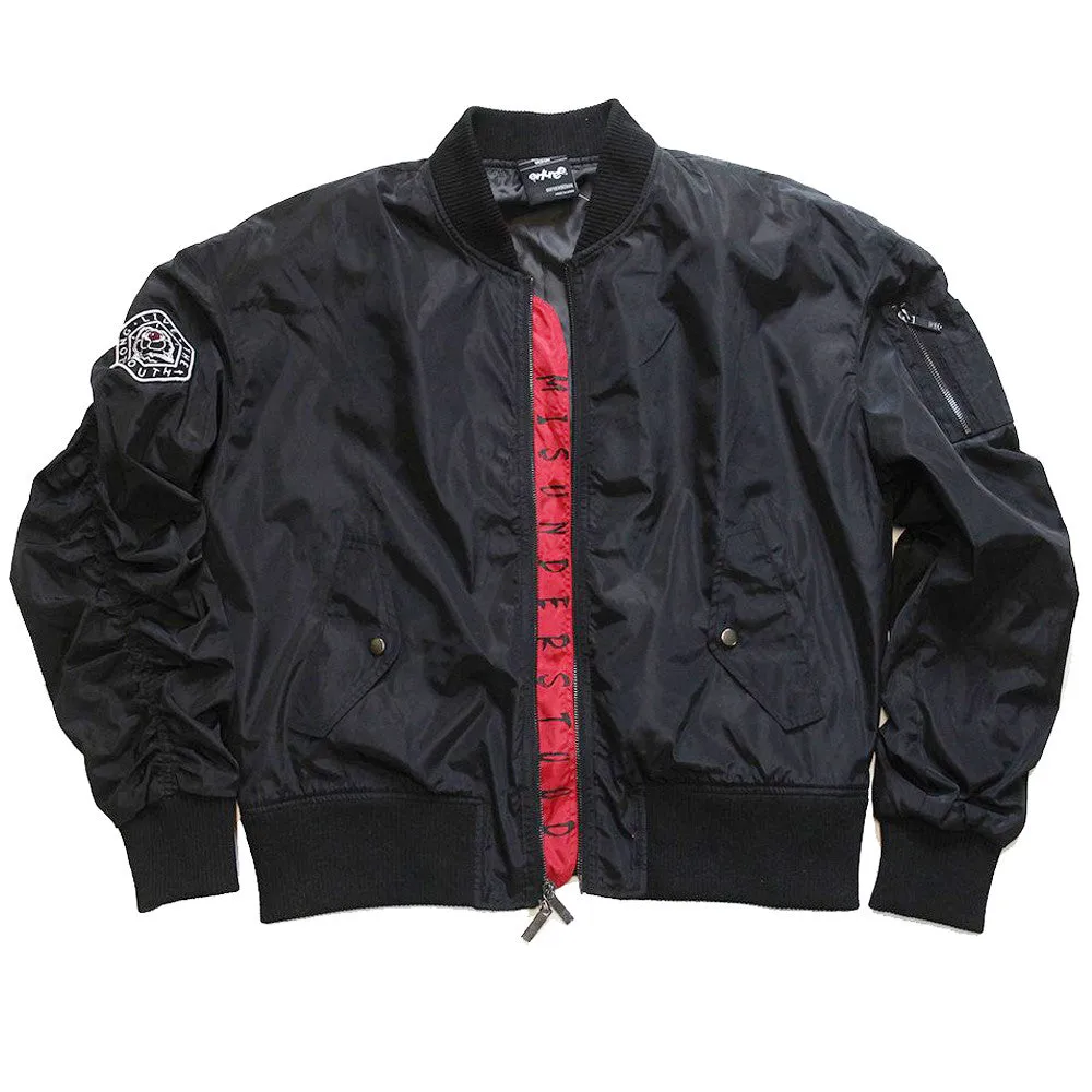 Misunderstood Black Embroidery Bomber Jacket