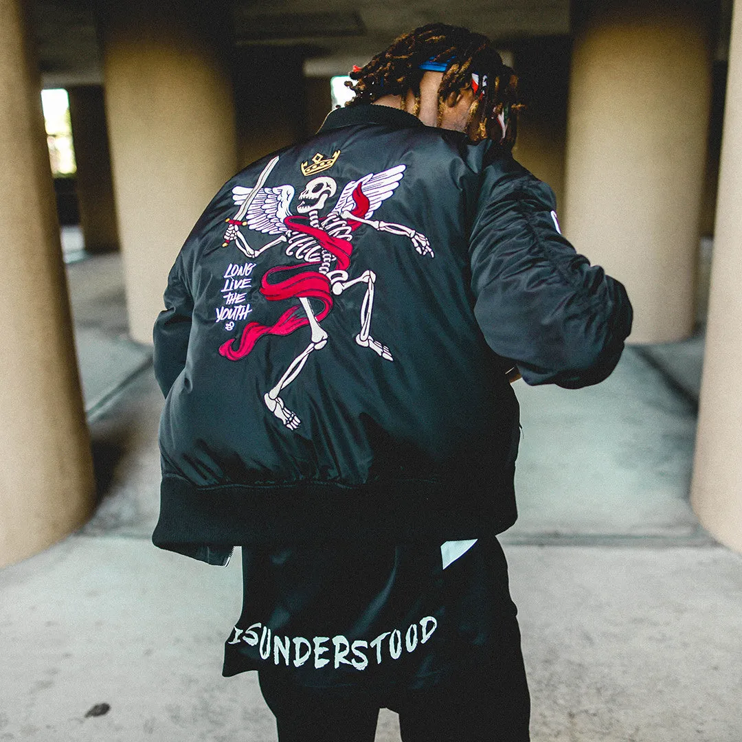 Misunderstood Black Embroidery Bomber Jacket