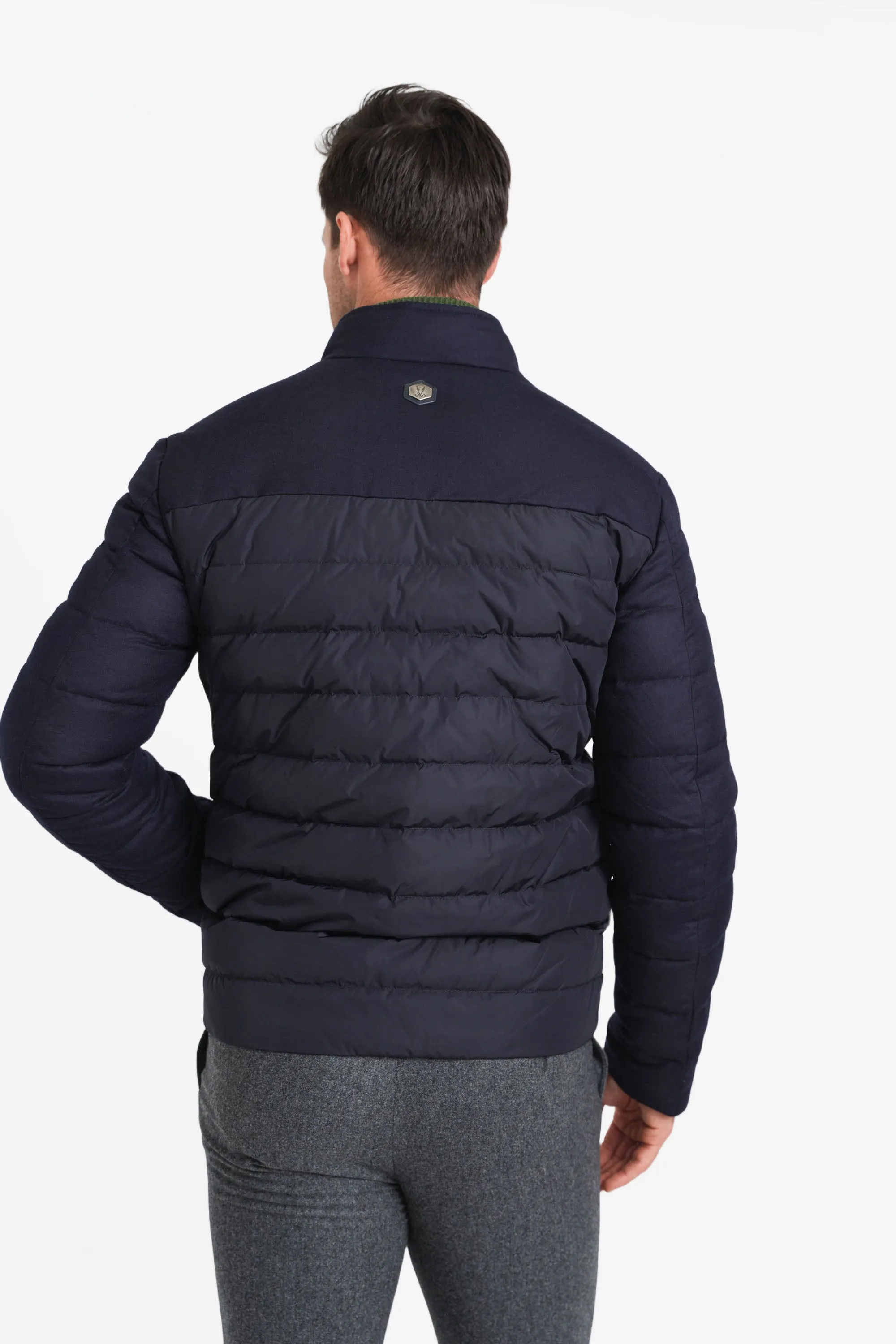 Mixed Media Stretch Wool Bomber, Navy